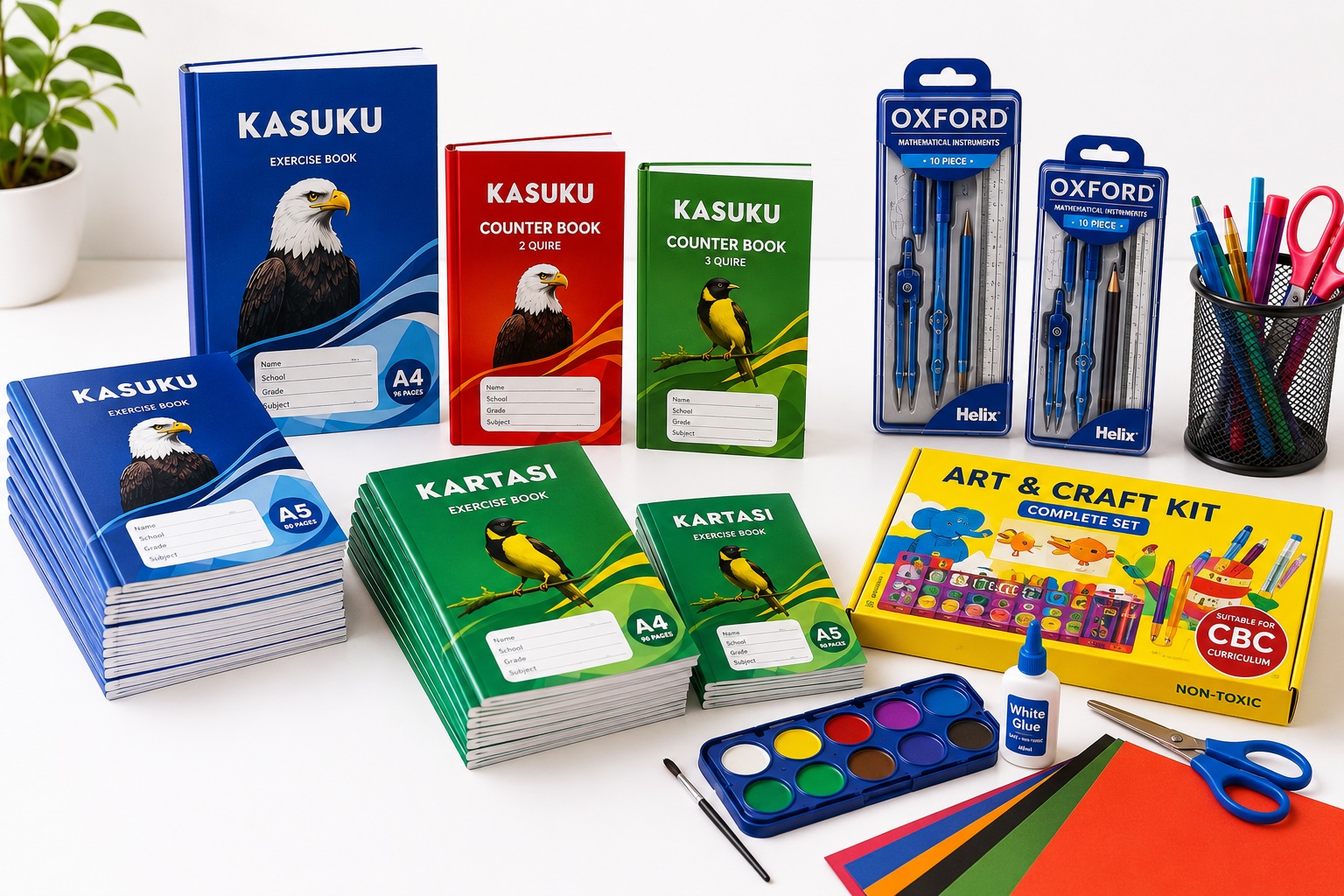 Kasuku exercise books and Oxford Helix set